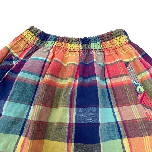 Hollister Plaid Multi Color Lined Skirt Pull on 2 Front Pockets Size Small Linen - Picture 6 of 13